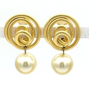 NORMA JEAN vintage runway clip-on earrings - brushed gold-tone faux pearl drop